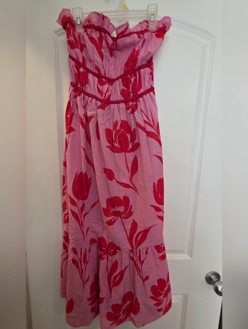 Pink Floral Maxi Dress with Red Print